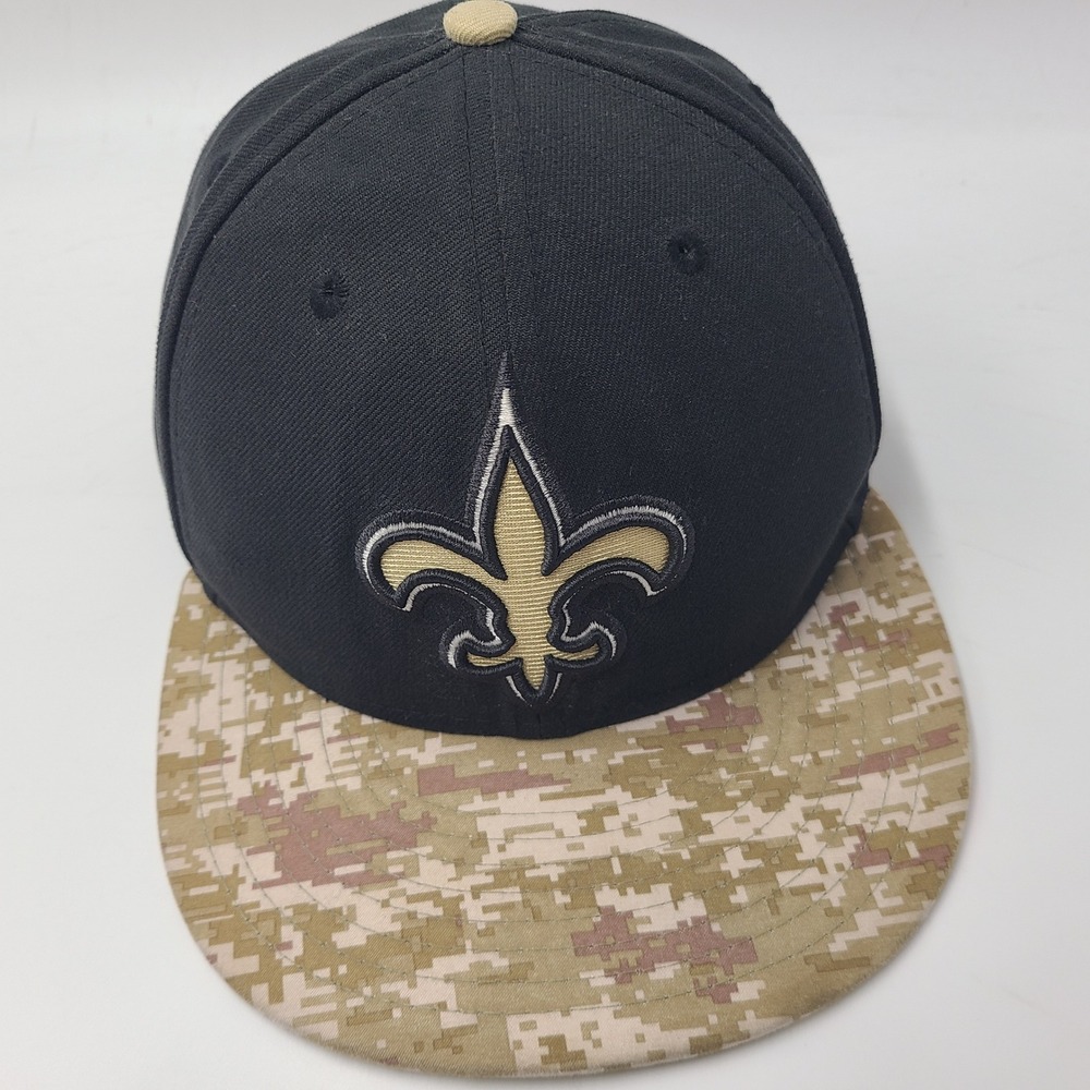 New Orleans Saints Hat Fitted 7 3/8 New Era 59Fifty Black Camo Salute to Service